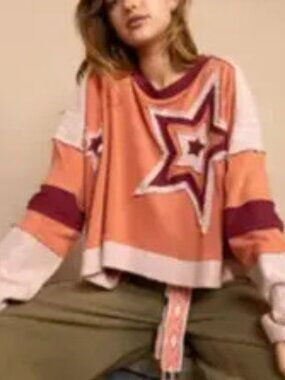 NWT: POL Star Patch Top in Brick Red (Oversized)